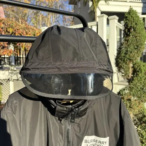 Authentic Burberry Rain Jacket Visor Taffeta Hooded Mens 54 Waterproof Black